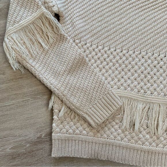 Jack by BB Dakota Mix it Up Beige Fringe Knit Sweater Size Medium - Picture 4 of 8